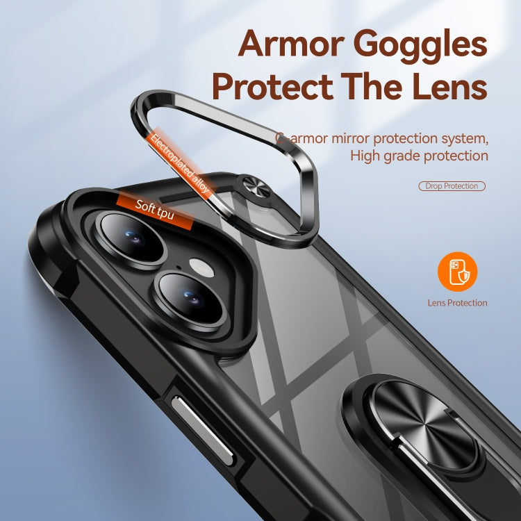For iPhone 16 TPU + PC Lens Protection Phone Case with Ring Holder(Black)