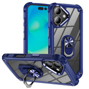 For iPhone 16 TPU + PC Lens Protection Phone Case with Ring Holder(Blue)
