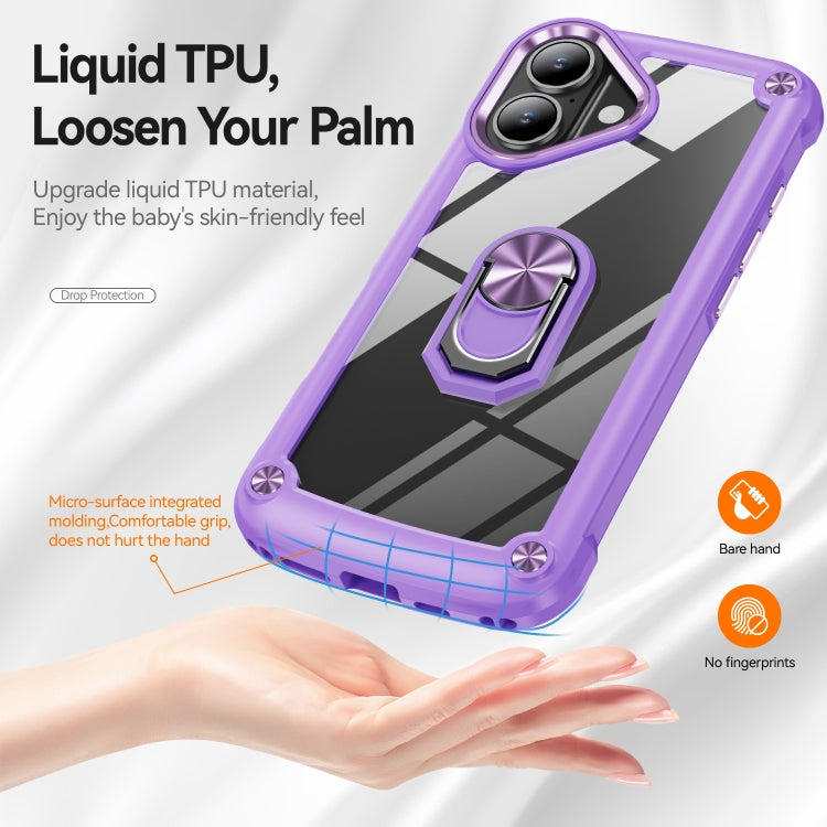 For iPhone 16 TPU + PC Lens Protection Phone Case with Ring Holder(Purple)