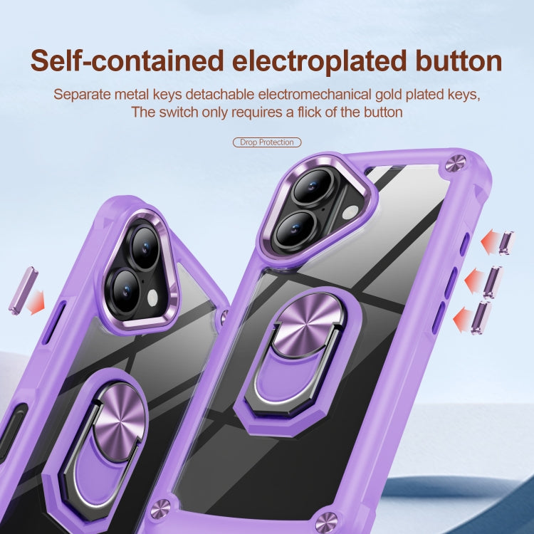 For iPhone 16 TPU + PC Lens Protection Phone Case with Ring Holder(Purple)