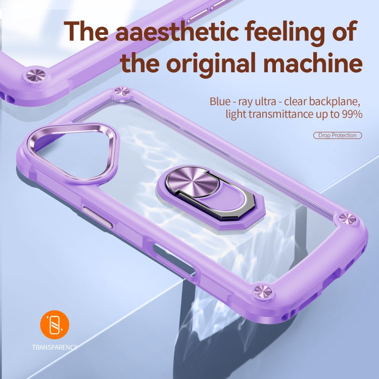 For iPhone 16 TPU + PC Lens Protection Phone Case with Ring Holder(Purple)