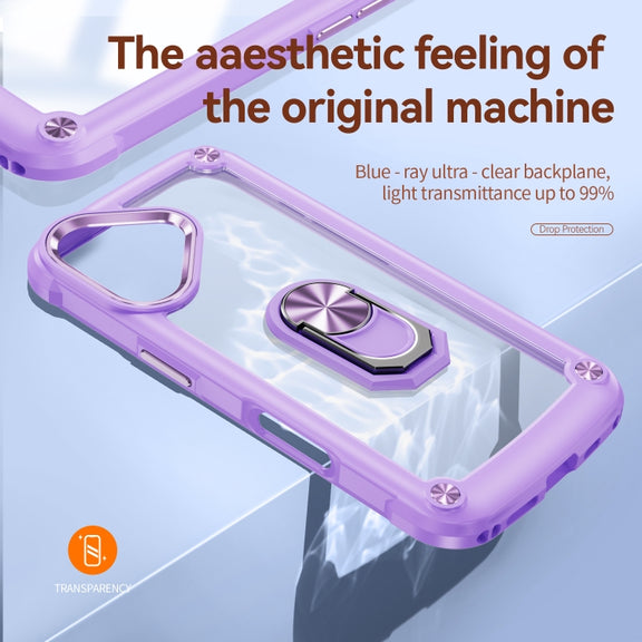 For iPhone 16 TPU + PC Lens Protection Phone Case with Ring Holder(Purple)