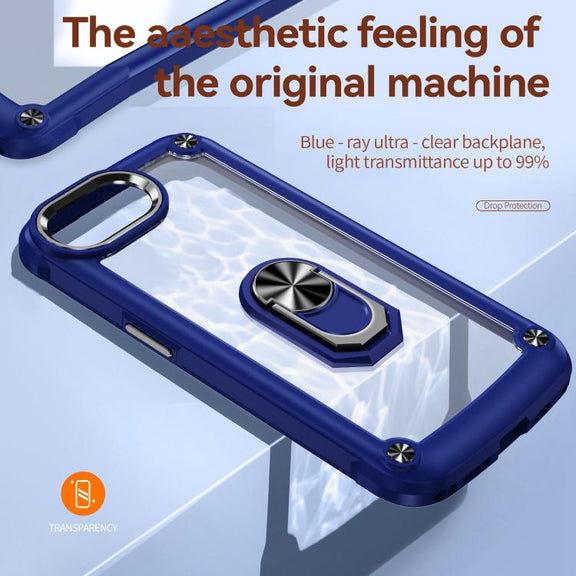 For iPhone 16e TPU + PC Lens Protection Phone Case with Ring Holder(Blue)