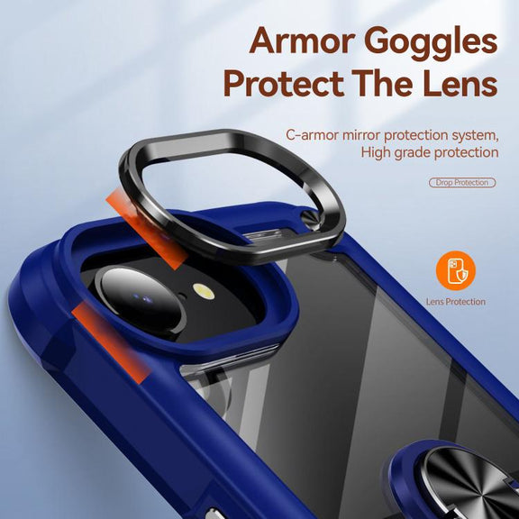 For iPhone 16e TPU + PC Lens Protection Phone Case with Ring Holder(Blue)