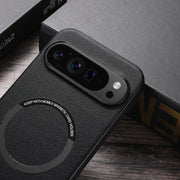 For Google Pixel 9 Pro Magsafe Magnetic Ring Leather Texture Phone Case(Black)