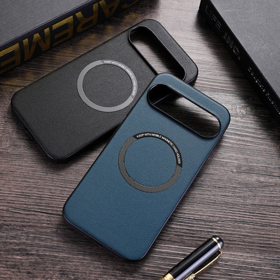 For Google Pixel 9 Magsafe Magnetic Ring Leather Texture Phone Case(White)