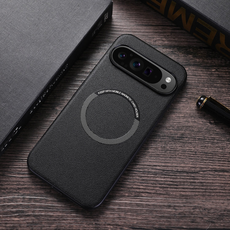 For Google Pixel 9 Magsafe Magnetic Ring Leather Texture Phone Case(Black)
