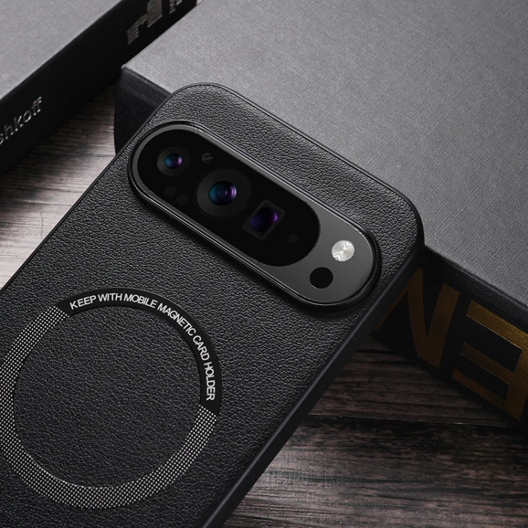 For Google Pixel 9 Magsafe Magnetic Ring Leather Texture Phone Case(Black)