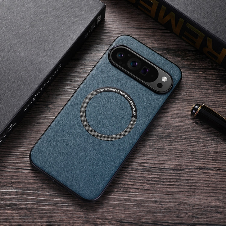 For Google Pixel 9 Magsafe Magnetic Ring Leather Texture Phone Case(Green)