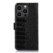 For iPhone 16 Pro Crocodile Top Layer Cowhide Leather Phone Case(Black)