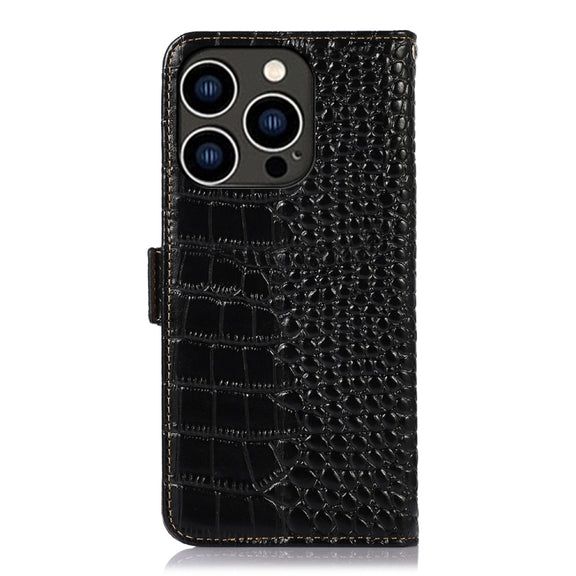 For iPhone 16 Pro Crocodile Top Layer Cowhide Leather Phone Case(Black)