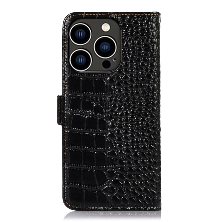 For iPhone 16 Pro Crocodile Top Layer Cowhide Leather Phone Case(Black)
