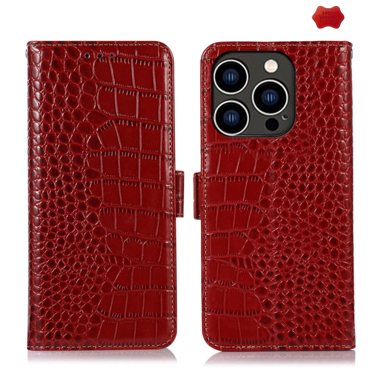 For iPhone 16 Pro Crocodile Top Layer Cowhide Leather Phone Case(Red)
