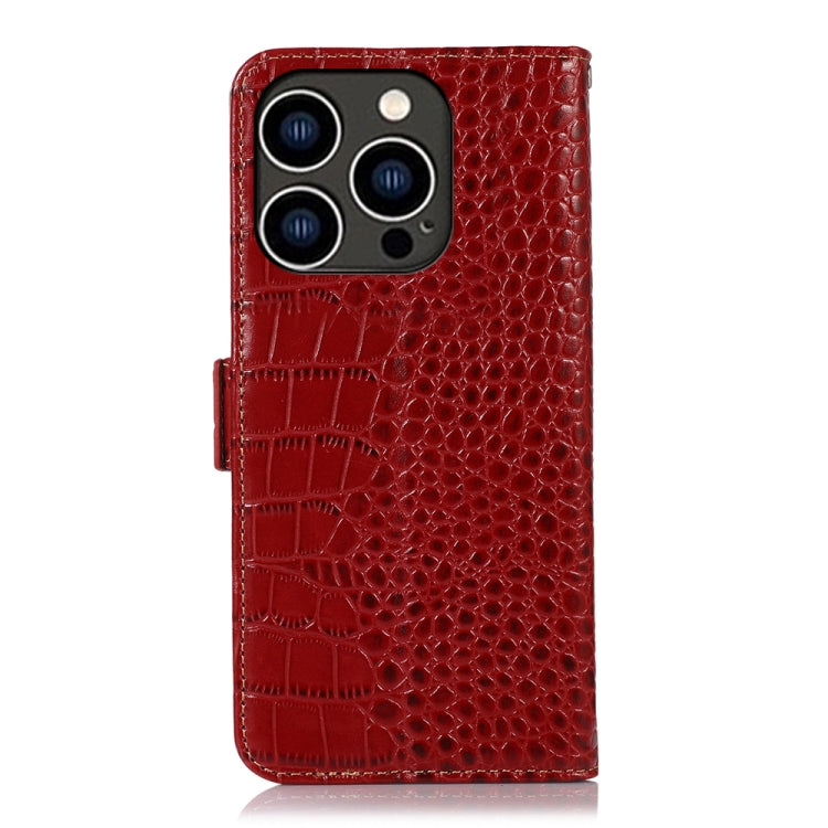 For iPhone 16 Pro Crocodile Top Layer Cowhide Leather Phone Case(Red)