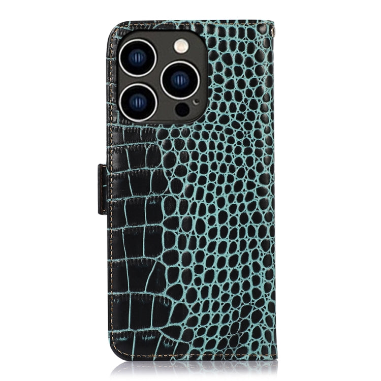 For iPhone 16 Pro Crocodile Top Layer Cowhide Leather Phone Case(Green)