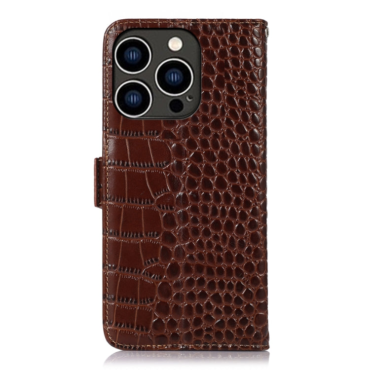 For iPhone 16 Pro Crocodile Top Layer Cowhide Leather Phone Case(Brown)