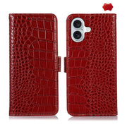 For iPhone 16 Plus Crocodile Top Layer Cowhide Leather Phone Case(Red)