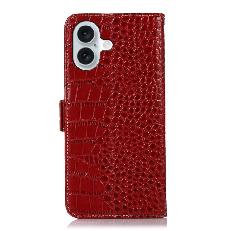 For iPhone 16 Plus Crocodile Top Layer Cowhide Leather Phone Case(Red)