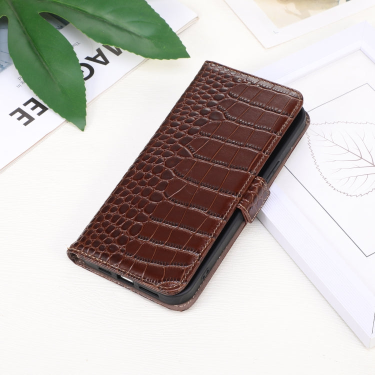 For iPhone 16 Plus Crocodile Top Layer Cowhide Leather Phone Case(Brown)