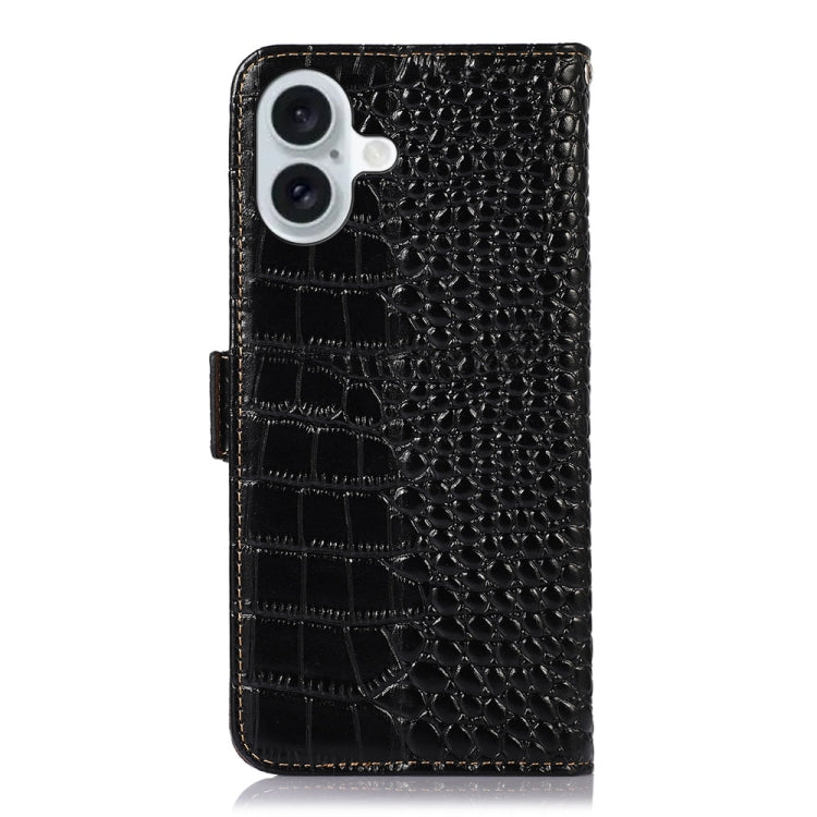 For iPhone 16 Crocodile Top Layer Cowhide Leather Phone Case(Black)