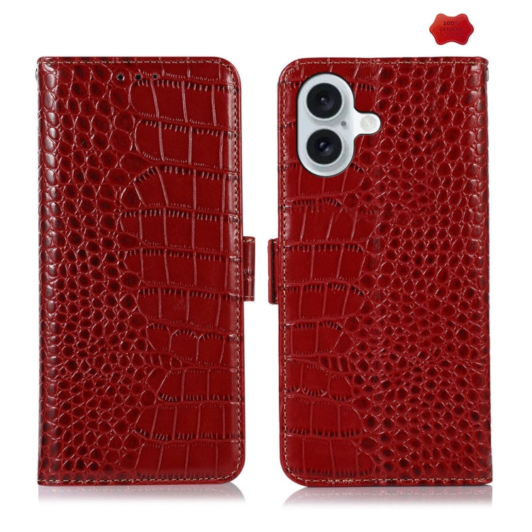 For iPhone 16 Crocodile Top Layer Cowhide Leather Phone Case(Red)