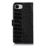 For iPhone 16e Crocodile Top Layer Cowhide Leather Phone Case(Black)
