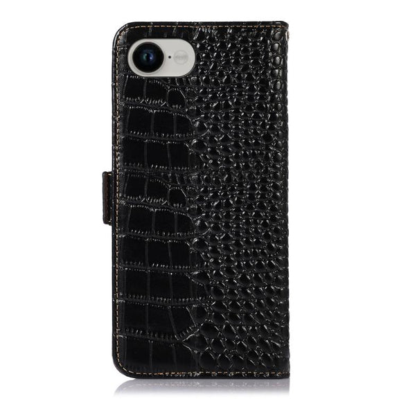 For iPhone 16e Crocodile Top Layer Cowhide Leather Phone Case(Black)