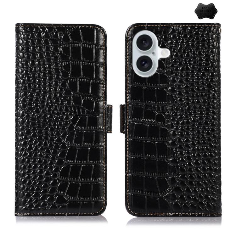 For iPhone 17 Crocodile Top Layer Cowhide Leather Phone Case(Black)