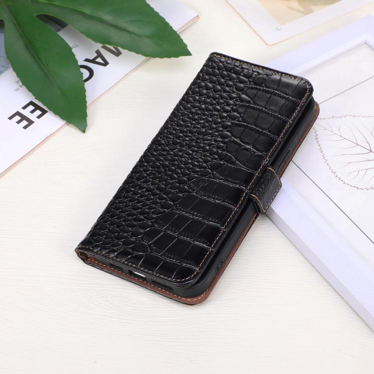 For iPhone 17 Crocodile Top Layer Cowhide Leather Phone Case(Black)