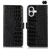 For iPhone 17 Crocodile Top Layer Cowhide Leather Phone Case(Black)