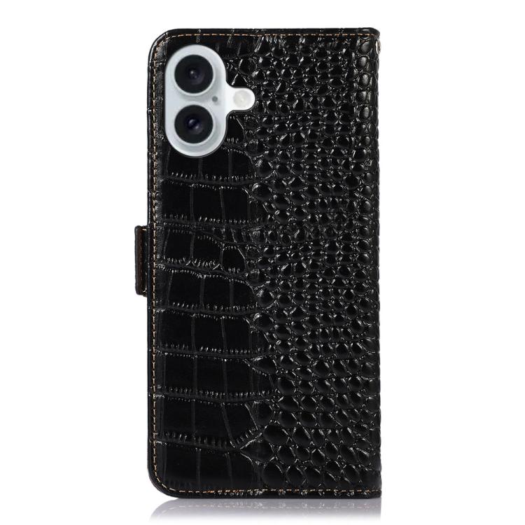 For iPhone 17 Crocodile Top Layer Cowhide Leather Phone Case(Black)