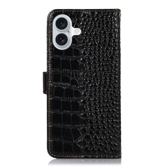 For iPhone 17 Crocodile Top Layer Cowhide Leather Phone Case(Black)