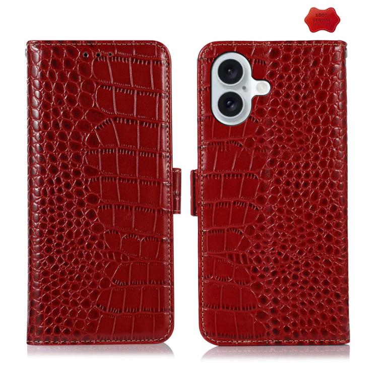 For iPhone 17 Crocodile Top Layer Cowhide Leather Phone Case(Red)