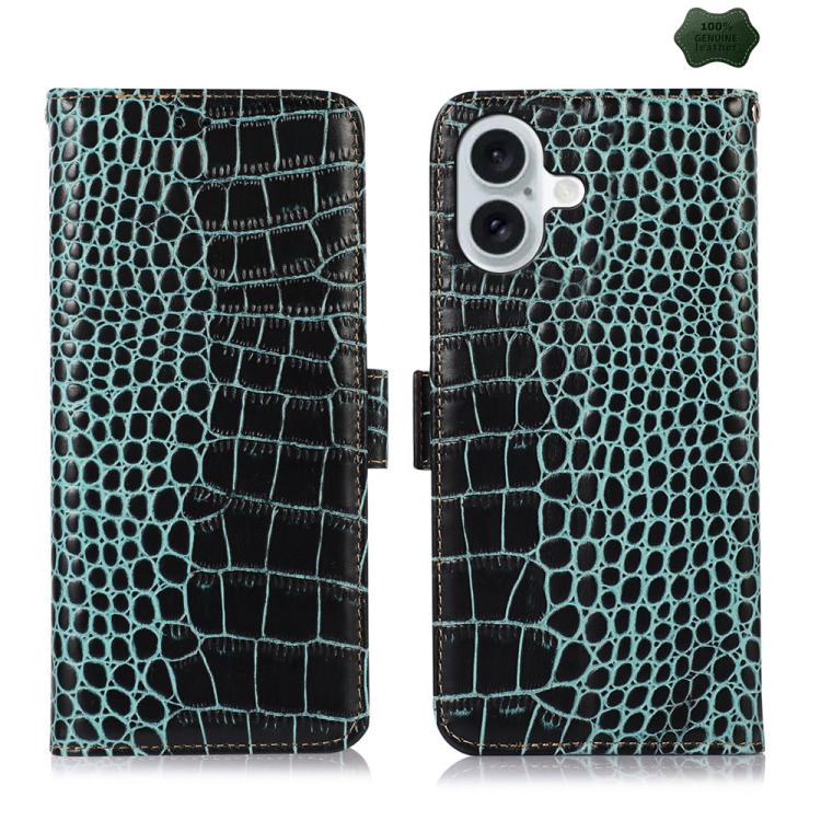 For iPhone 17 Crocodile Top Layer Cowhide Leather Phone Case(Green)