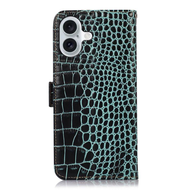 For iPhone 17 Crocodile Top Layer Cowhide Leather Phone Case(Green)