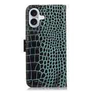 For iPhone 17 Crocodile Top Layer Cowhide Leather Phone Case(Green)