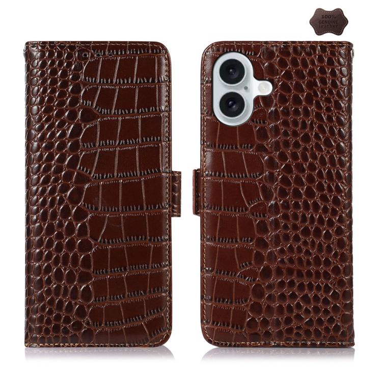 For iPhone 17 Crocodile Top Layer Cowhide Leather Phone Case(Brown)