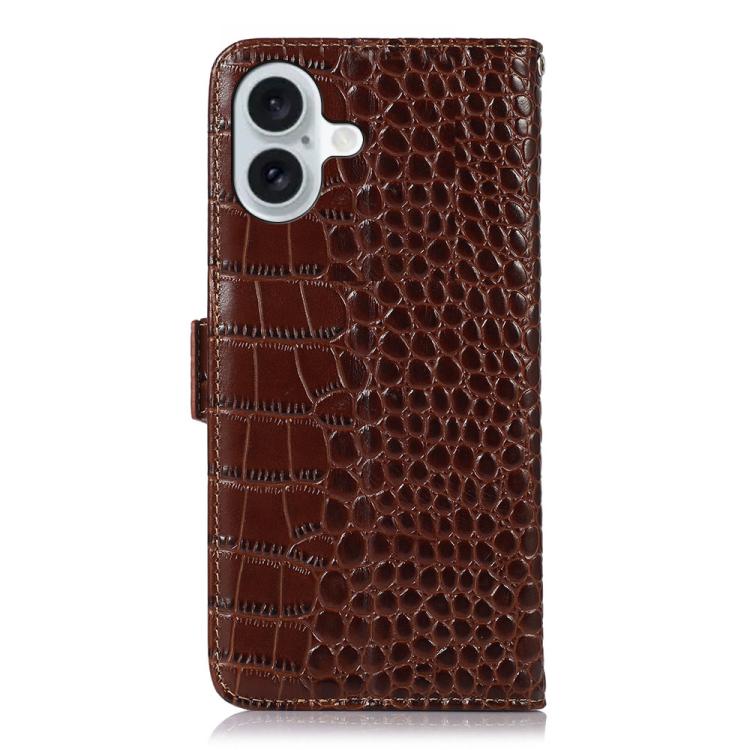 For iPhone 17 Crocodile Top Layer Cowhide Leather Phone Case(Brown)