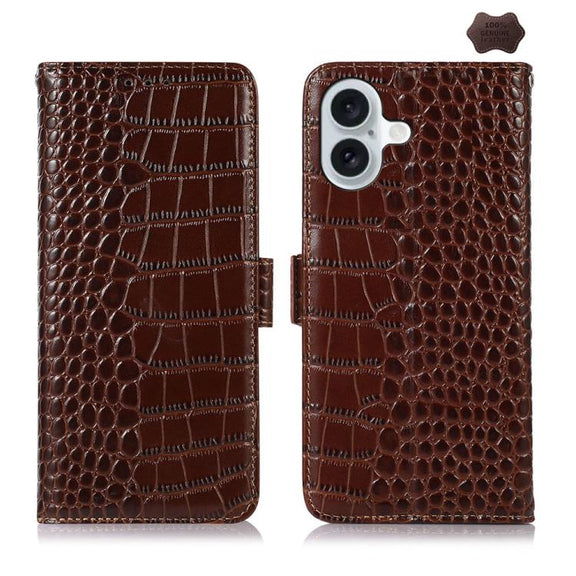 For iPhone 17 Crocodile Top Layer Cowhide Leather Phone Case(Brown)