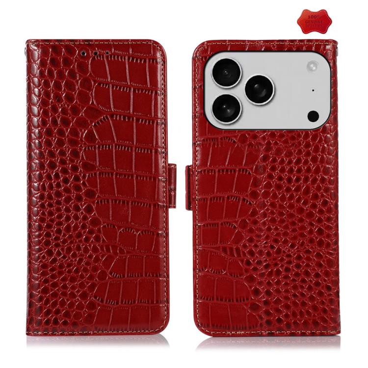 For iPhone 17 Pro Crocodile Top Layer Cowhide Leather Phone Case(Red)