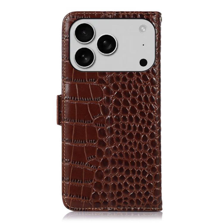 For iPhone 17 Pro Crocodile Top Layer Cowhide Leather Phone Case(Brown)