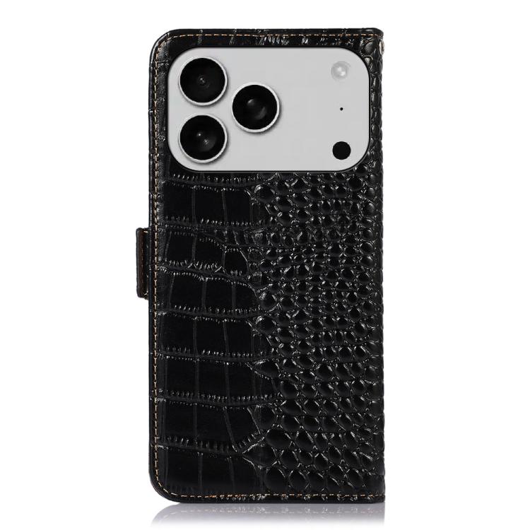 For iPhone 17 Pro Max Crocodile Top Layer Cowhide Leather Phone Case(Black)