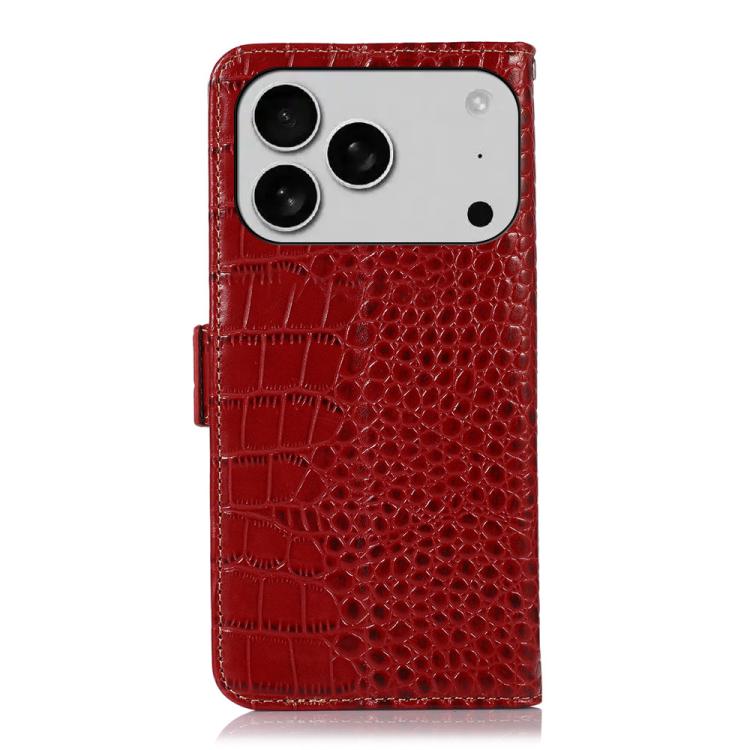 For iPhone 17 Pro Max Crocodile Top Layer Cowhide Leather Phone Case(Red)