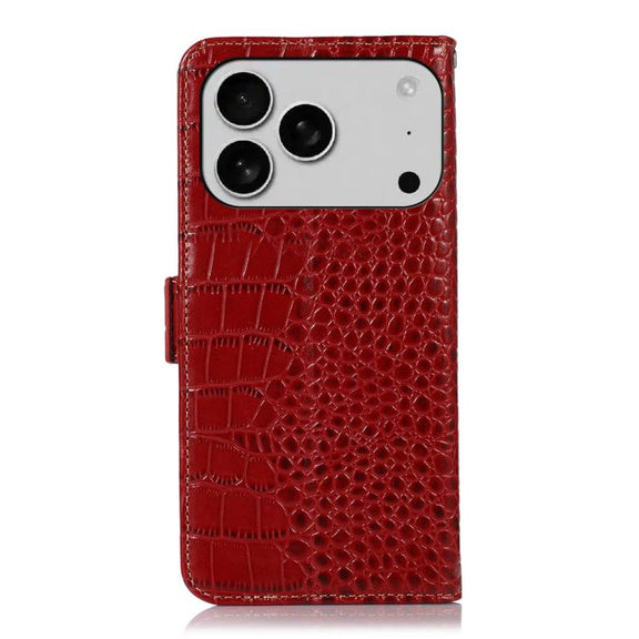 For iPhone 17 Pro Max Crocodile Top Layer Cowhide Leather Phone Case(Red)