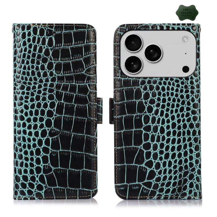 For iPhone 17 Pro Max Crocodile Top Layer Cowhide Leather Phone Case(Green)