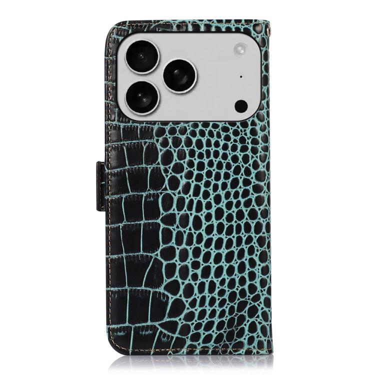 For iPhone 17 Pro Max Crocodile Top Layer Cowhide Leather Phone Case(Green)