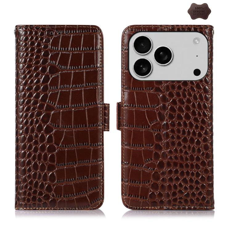 For iPhone 17 Pro Max Crocodile Top Layer Cowhide Leather Phone Case(Brown)