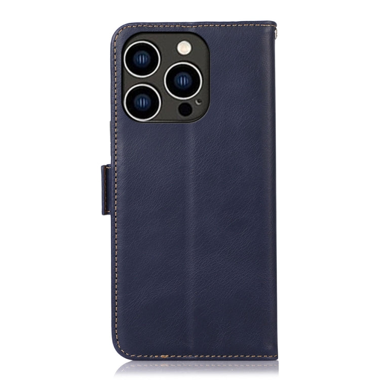 For iPhone 16 Pro Max Crazy Horse Top Layer Cowhide Leather Phone Case(Blue)