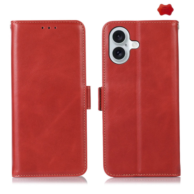 For iPhone 16 Plus Crazy Horse Top Layer Cowhide Leather Phone Case(Red)