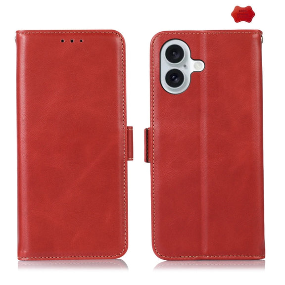 For iPhone 16 Plus Crazy Horse Top Layer Cowhide Leather Phone Case(Red)
